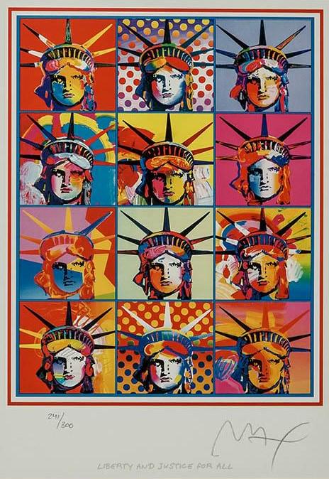 Peter Max - Liberty and Justice for All: Artist: Peter Max Title: Liberty and Justice for All Year: 2002 Dimensions: 12in. by 8in. Edition: From the Rare Limited Edition of 300 Medium: Serigraph in Col