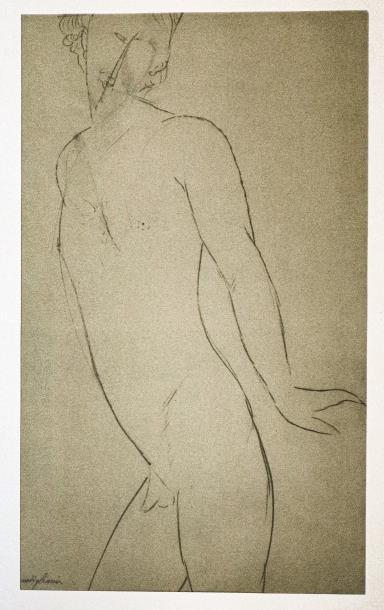 Amedeo Modigliani - Untitled portrait of a Nude Man: Artist: Amedeo Modigliani Title: Untitled portrait of a Nude Man Standing Year: 1959 Dimensions: 22.25in. by 17.75in. Edition: From the rare limited edition 750 Pu
