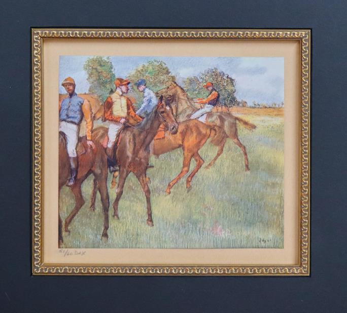 Edgar Degas - Race Horses: Artist: Edgar Degas Title: Race Horses Year: 1878 Dimensions: 6.5in. by 5.5in. Edition: From the rare limited edition of 60 Medium: Original offset lithograph <