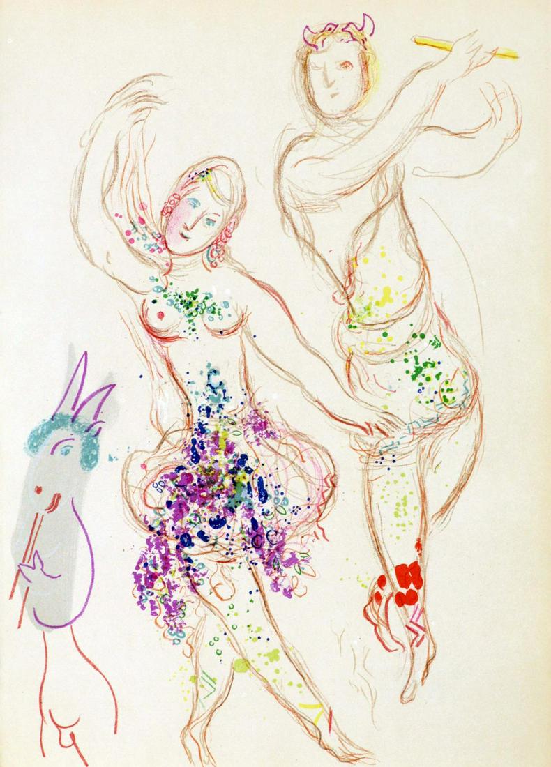 Marc Chagall - Daphnis and Chloe: Artist: Marc Chagall Title: Daphnis and Chloe Year: 1969 Dimensions: 13.8in. by 9.8in. Edition: From the rare limited edition Publisher: Societe Internationale d'Art