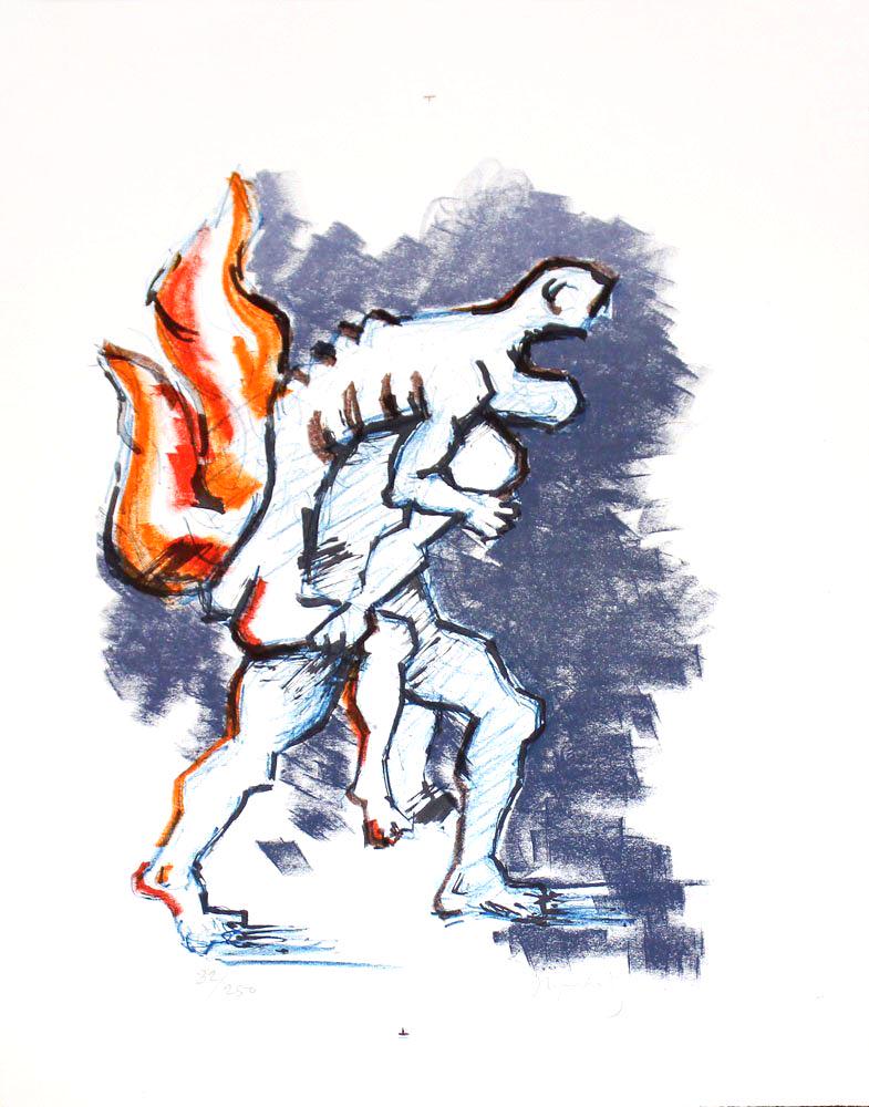 Jacques Lipchitz, one plate from "Flight Portfolio": Artist: Jacques Lipchitz Title: Untitled Suite: Flight Portfolio Year: 1970 Medium: Original lithograph in colors on paper Edition: From the limited edition of 250 Publisher: International Rescu