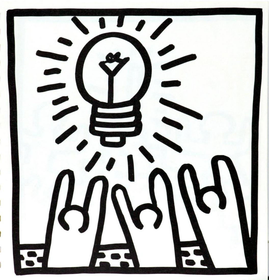 Keith Haring - Untitled (Light Worship): Artist: Keith Haring Title: Untitled (Light Worship) Year: 1982 Dimensions: 9in. by 9in. Edition: From the limited edition of 2000 Publisher: Tony Shafrazi Gallery New York