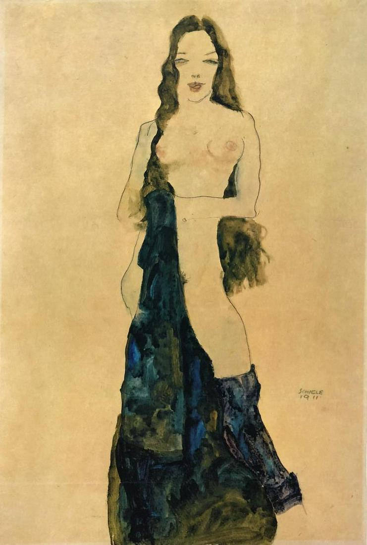 Egon Schiele (After) - Half-naked female standing: Artist: Egon Schiele (After) Title: Half-naked female standing Year: 1982 Dimensions: 16 1/4in. by 12 1/8in. Publisher: Mazzotta 1982 Suite: Erotic Drawings