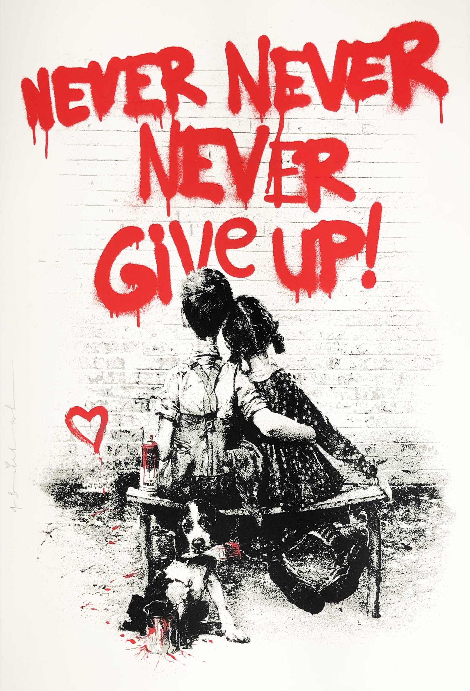 Mr. Brainwash - Don't Give Up!-Red: Artist: Mr. Brainwash Title: Don't Give Up!-Red Year: 2020 Dimensions: 22.5in. by 30in. Edition: From the rare limited edition of 75 Medium: Silkscreen edition