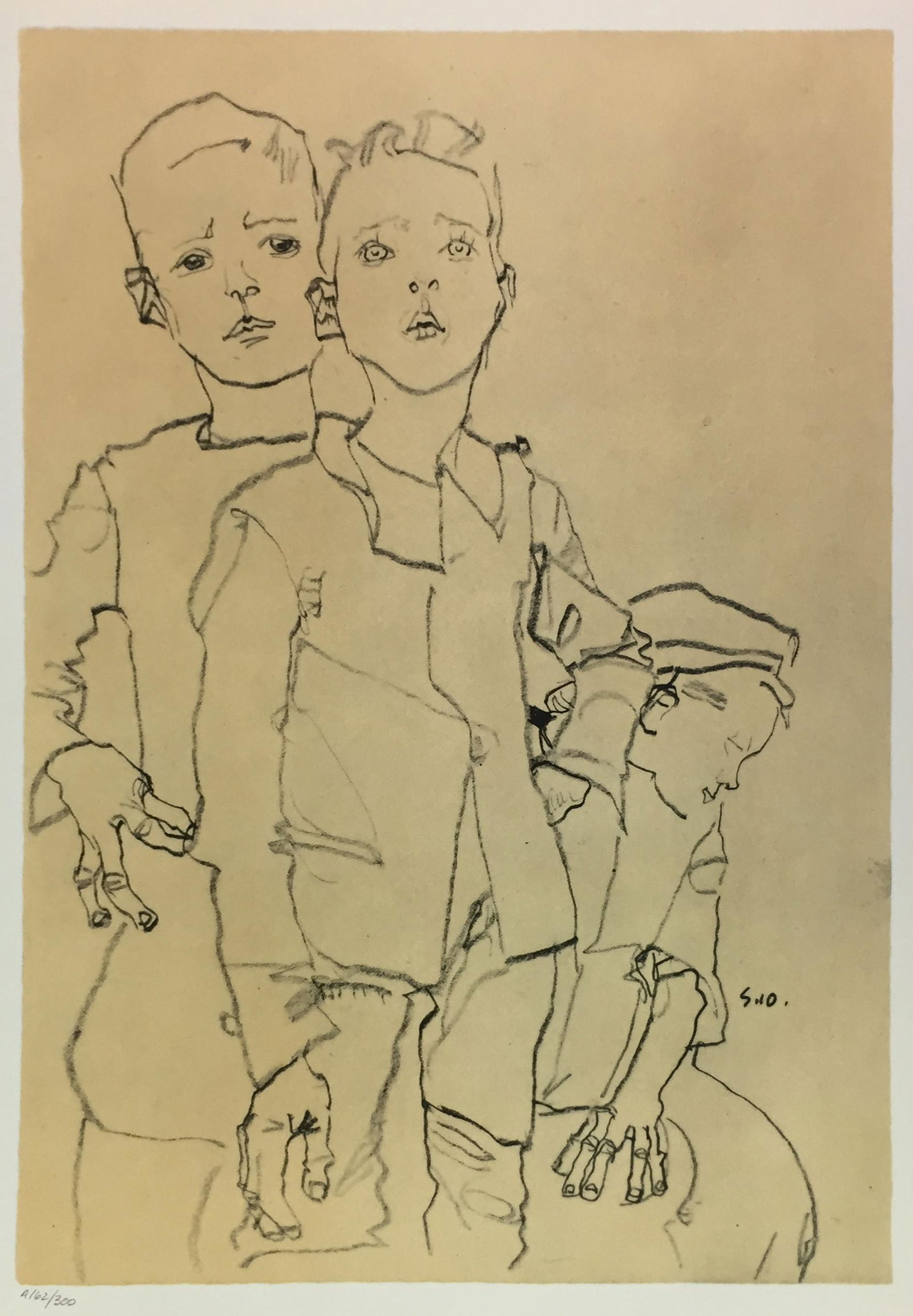 Egon Schiele (After) - Group of Three Street Boys: Artist: Egon Schiele (After) Title: Group of Three Street Boys Year: 1969 Dimensions: 19 3/4in. by 14 1/4in. Edition: From the Rare Limited Edition of 300 Publisher