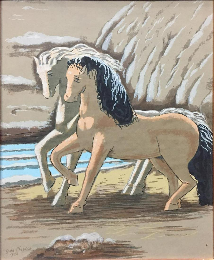 Giorgio De Chirico - Two Horses: Artist: Giorgio De Chirico Title: Two Horses Dimensions: 15 1/4in. by 12in. Edition: From the Rare Limited Edition Medium: Offset Lithograph in Colors Condition:
