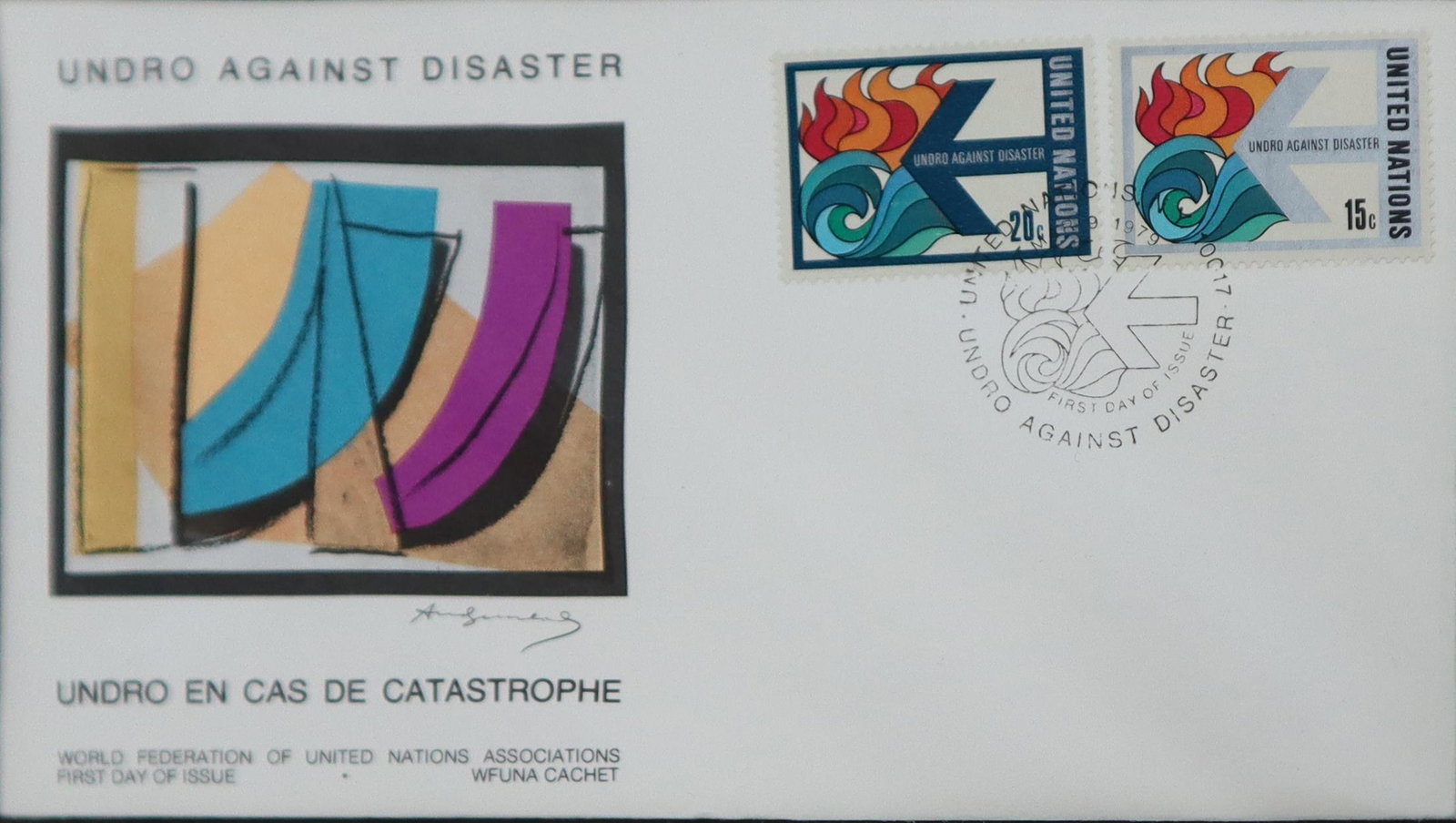 Andy Warhol - U.N. Stamp: Artist: Andy Warhol Title: U.N. Stamp Year: 1989 Dimensions: 6.5in. by 3.5in. Edition: From the limited edition of 1000 Publisher: United Nations Disaster Relie