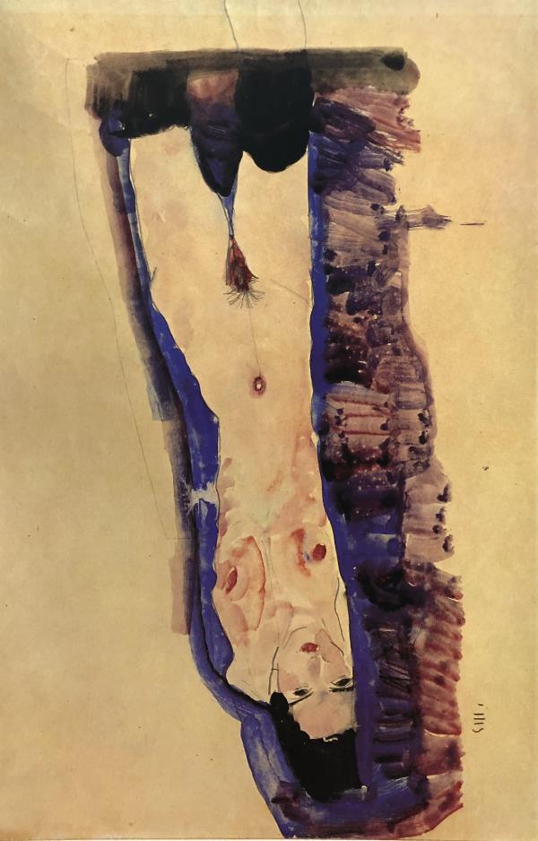 Egon Schiele (After) - lying naked with black: Artist: Egon Schiele (After) Title: lying naked with black stockings1911 Year: 1911 Dimensions: 16 1/4in. by 12 1/8in. Publisher: Mazzotta 1982 Suite: Erotic