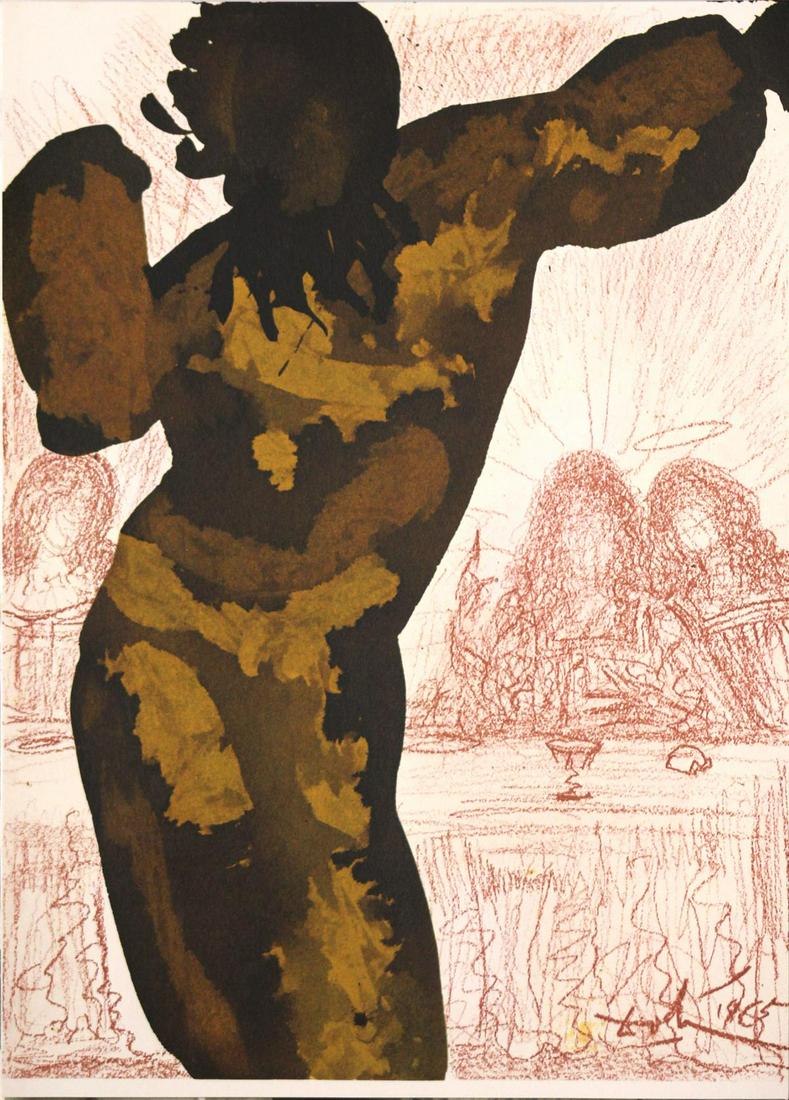 Salvador Dali - And After the Morsel Satan Entered Into: Artist: Salvador Dali Title: And After the Morsel Satan Entered Into Him Year: 1967 Dimensions: 19in. by 13.75in. Edition: From the rare limited edition Suite: Biblia Sacra