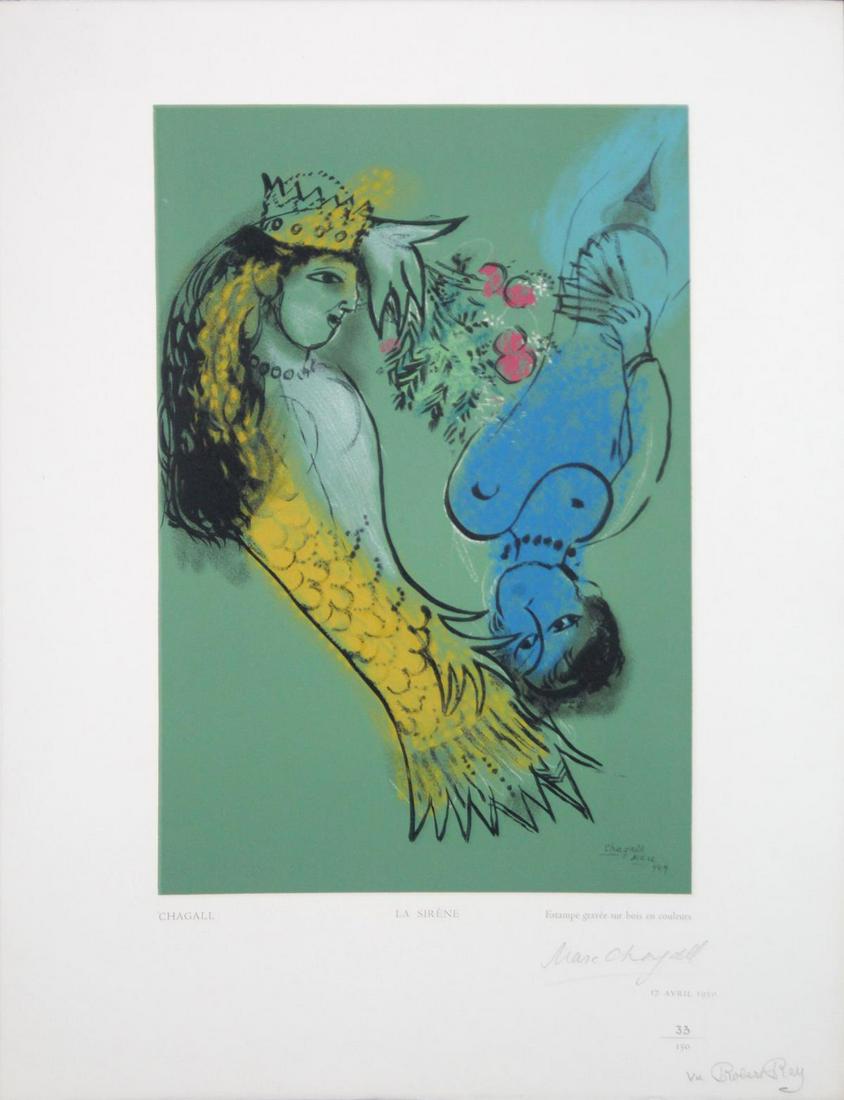 Marc Chagall - La Sirene: Artist: Marc Chagall (After) Title: La Sirene Year: 1950 Dimensions: 14 1/4in. by 18 1/4in. Edition: From the rare limited edition of 150 Publisher: Robert Rey Sui