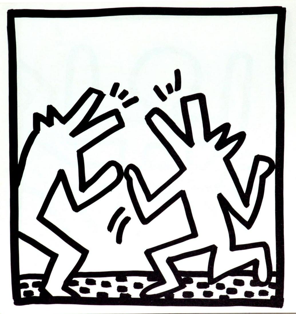 Keith Haring - Untitled (Howling Dogs): Artist: Keith Haring Title: Untitled (Howling Dogs) Year: 1982 Dimensions: 9in. by 9in. Edition: From the limited edition of 2000 Publisher: Tony Shafrazi Gallery New York<