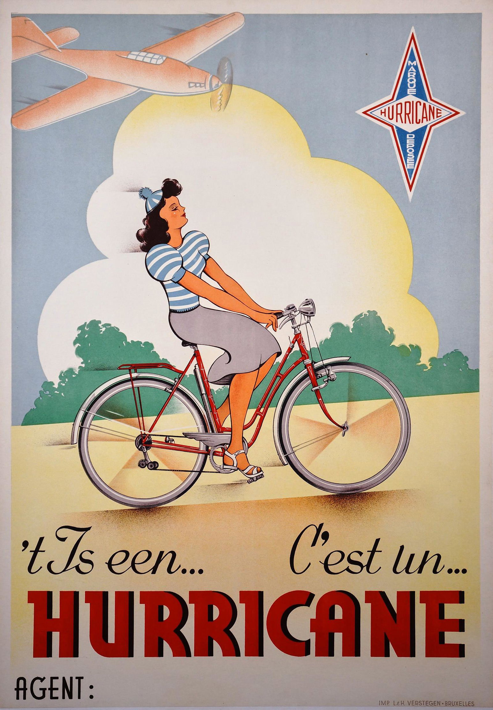 Vintage Poster - Hurricane Bicycles: Artist: Vintage Poster Title: Hurricane Bicycles Year: 1950s Dimensions: 24in. by 33in. Medium: Lithograph on paper Condition: Exce;;emt <