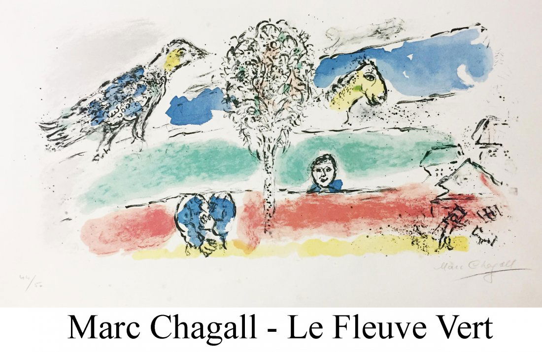 Marc Chagall - Le Fleuve Vert: Artist: Marc Chagall Title: Le Fleuve Vert Year: 1974 Dimensions: 16 1/2in. by 26 1/4in. Edition: From the Rare Limited Edition of 50 Medium: Lithograph in Colo