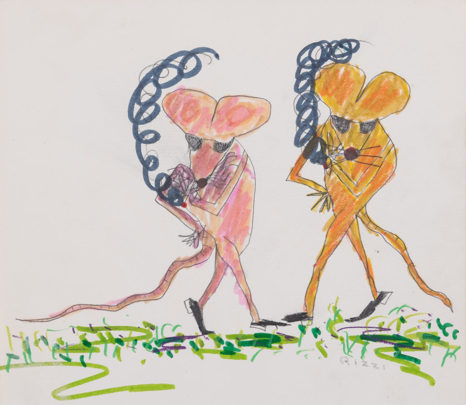 James Rizzi - The Rat Pack: Artist: James Rizzi Title: The Rat Pack Dimensions: 7 1/2in. by 8 1/2in. Edition: Unique one of a kind Artwork Medium: Ink Graphite and Felt Pen on Paper Condition: