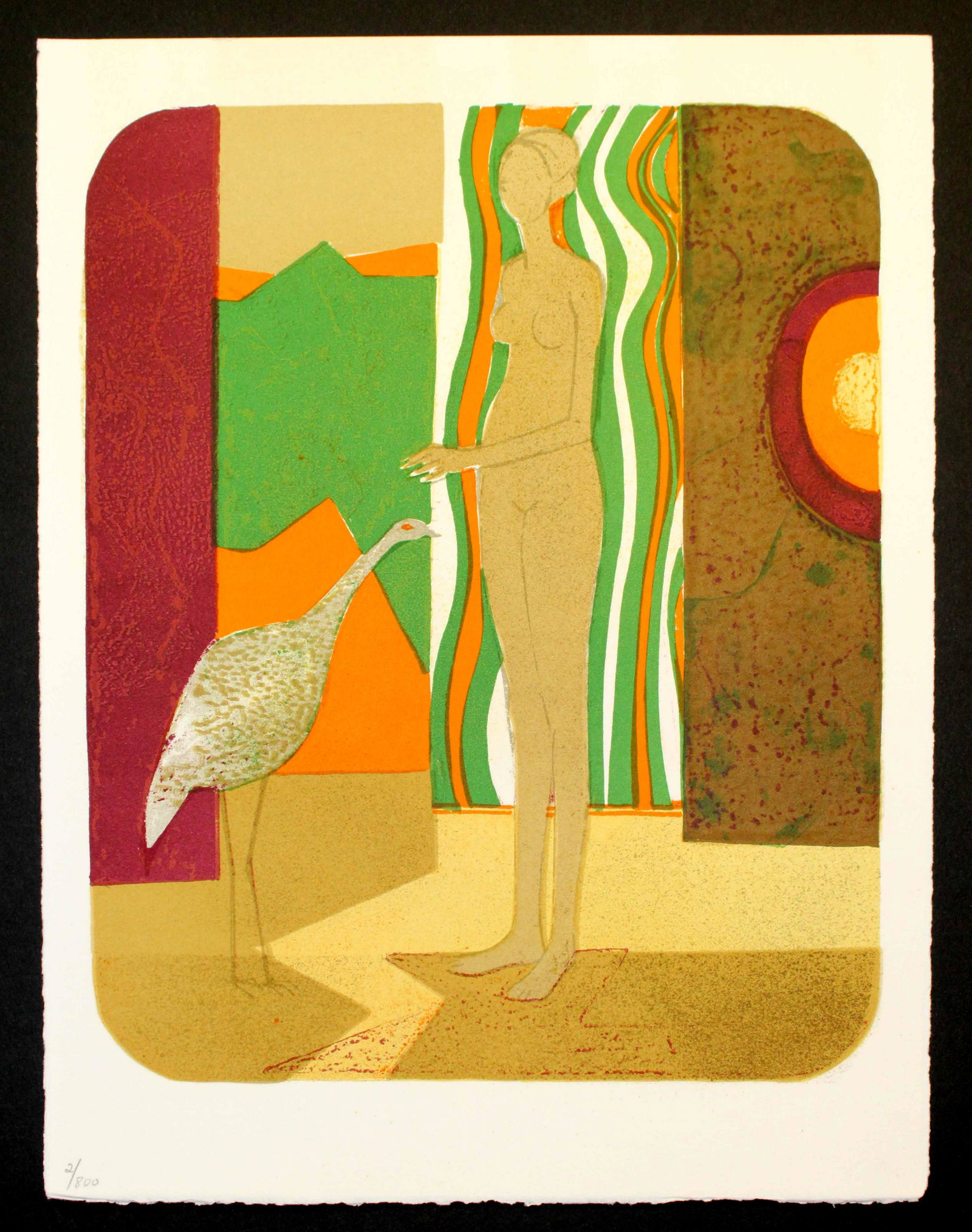 Andre Minaux - La femme et l'oiseau: Artist: Andre Minaux Title: La femme et l'oiseau Year: 1972 Dimensions: 12.75in. by 10in. Edition: From the Rare Limited Edition of 800 Suite: Souvenirs de Port