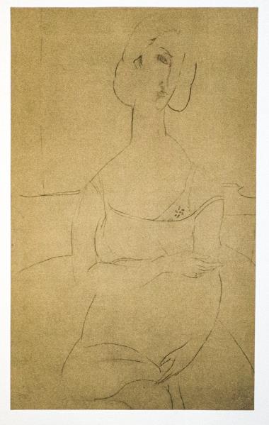 Amedeo Modigliani - Untitled portrait of a woman: Artist: Amedeo Modigliani Title: Untitled portrait of a woman sitting Year: 1959 Dimensions: 22.25in. by 17.75in. Edition: From the rare limited edition 750 Publis