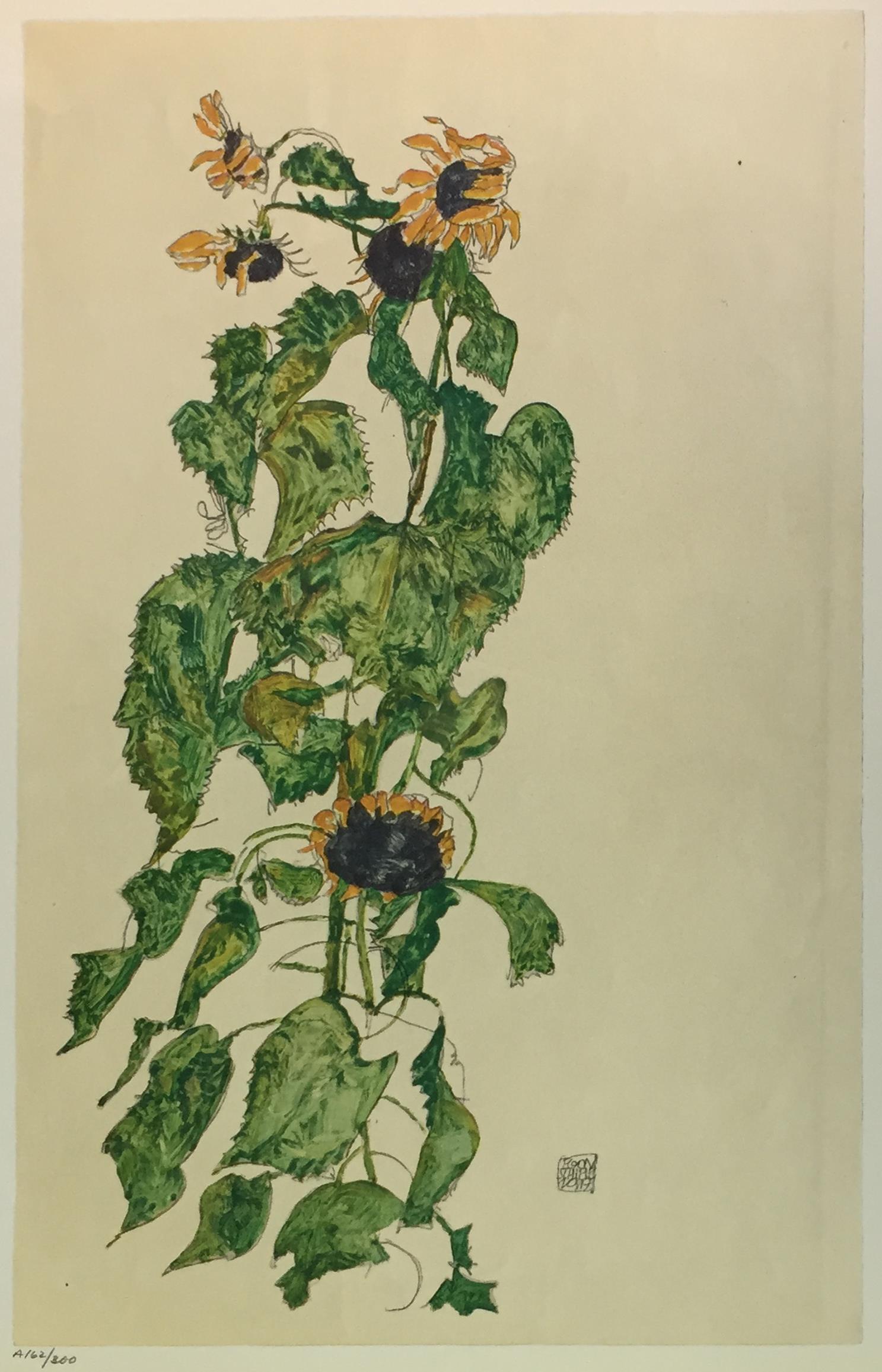 Egon Schiele (After) - Sunflowers: Artist: Egon Schiele (After) Title: Sunflowers Year: 1969 Dimensions: 19 3/4in. by 14 1/4in. Edition: From the Rare Limited Edition of 300 Publisher: Harry N. A