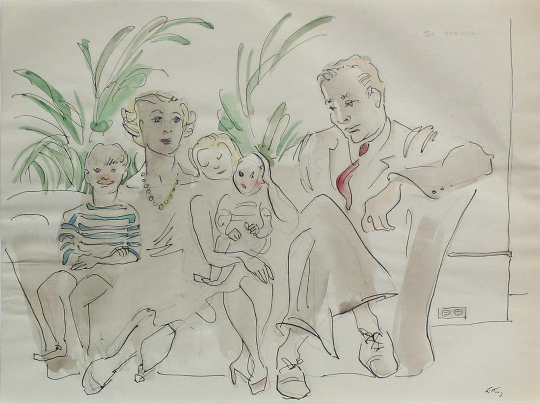 Emlen Etting - The Nominee: Artist: Emlen Etting Title: The Nominee Year: c.1940 Dimensions: 8in. by 10 3/4in. Edition: Unique One of a Kind Artwork Medium: Original Watercolor and Ink on