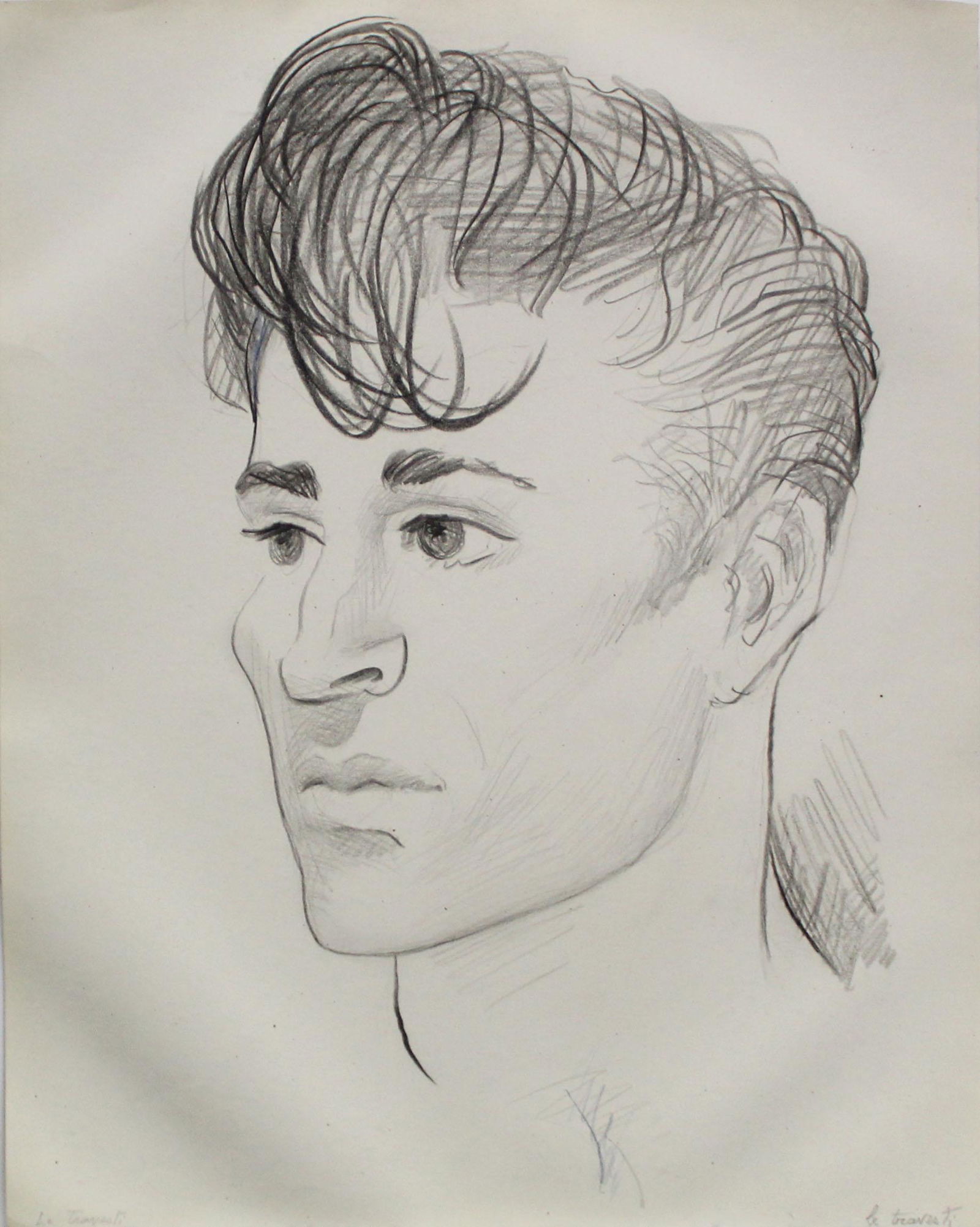 Emlen Etting - Le Travesti: Artist: Emlen Etting Title: Le Travesti Dimensions: 10in. by 12 5/8in. Edition: Unique One of a Kind Artwork Suite: Heads of Boys Medium: Original Pencil on Pap
