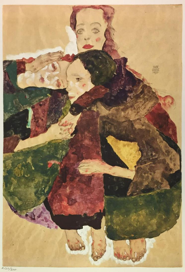 Egon Schiele (After) - Group of Three Girls: Artist: Egon Schiele (After) Title: Group of Three Girls Year: 1969 Dimensions: 19 3/4in. by 14 1/4in. Edition: From the Rare Limited Edition of 300 Publisher: