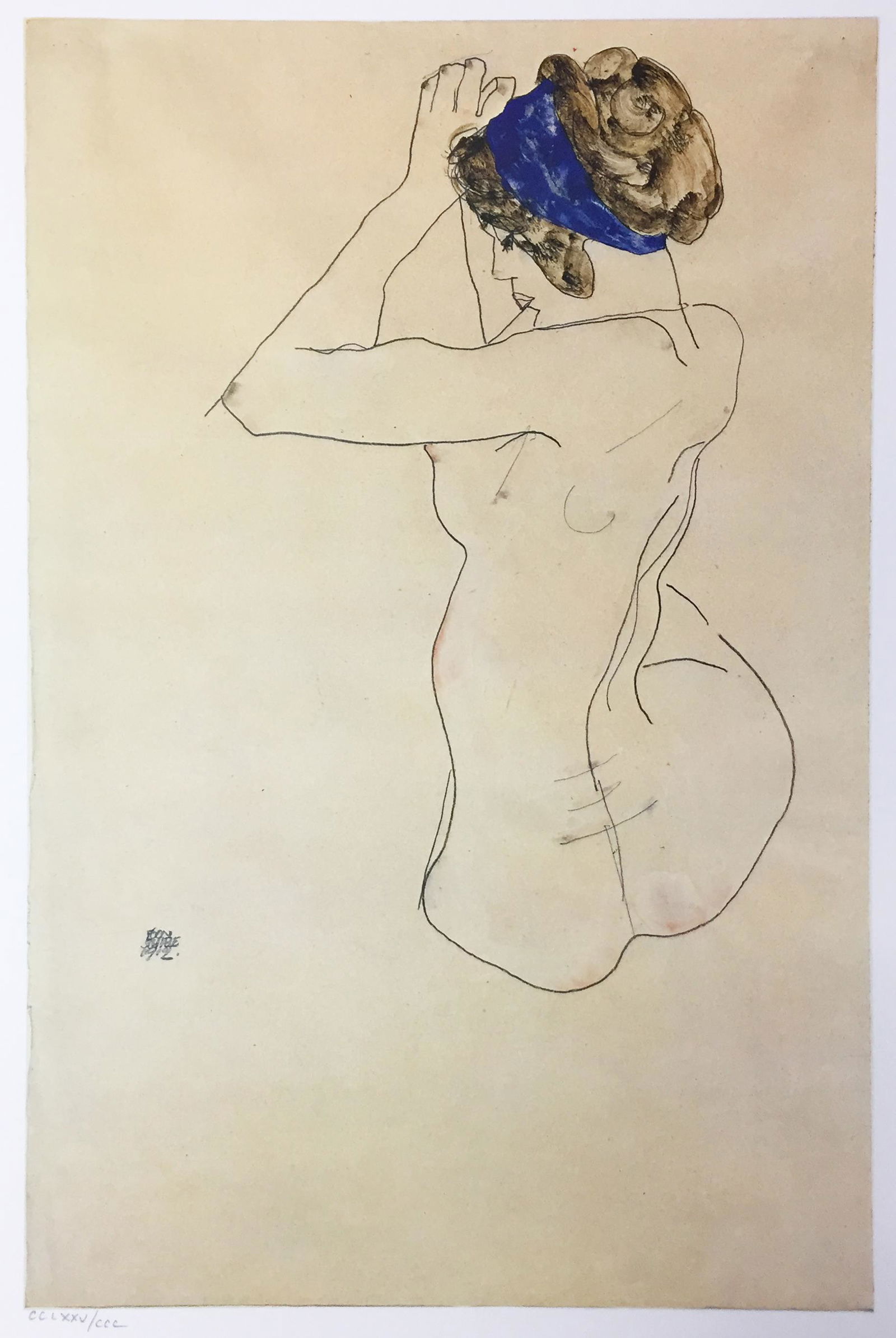 Egon Schiele (After) - Nude Sitting with Blue Headband: Artist: Egon Schiele (After) Title: Nude Sitting with Blue Headband 1912 Year: 1982 Dimensions: 16 1/4in. by 12 1/8in. Publisher: Mazzotta 1982 Suite: Erotic