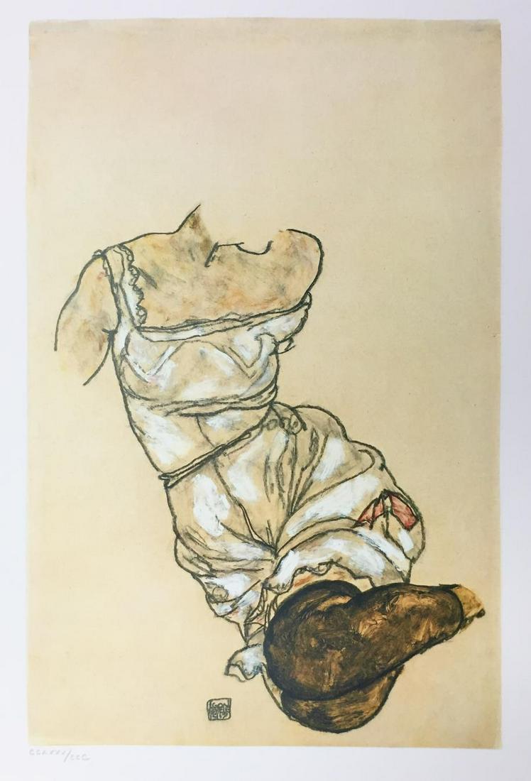 Egon Schiele (After) - Torso in Petticoat and Black: Artist: Egon Schiele (After) Title: Torso in Petticoat and Black Stockings 1917 Year: 1982 Dimensions: 16 1/4in. by 12 1/8in. Publisher: Mazzotta 1982 Suite:
