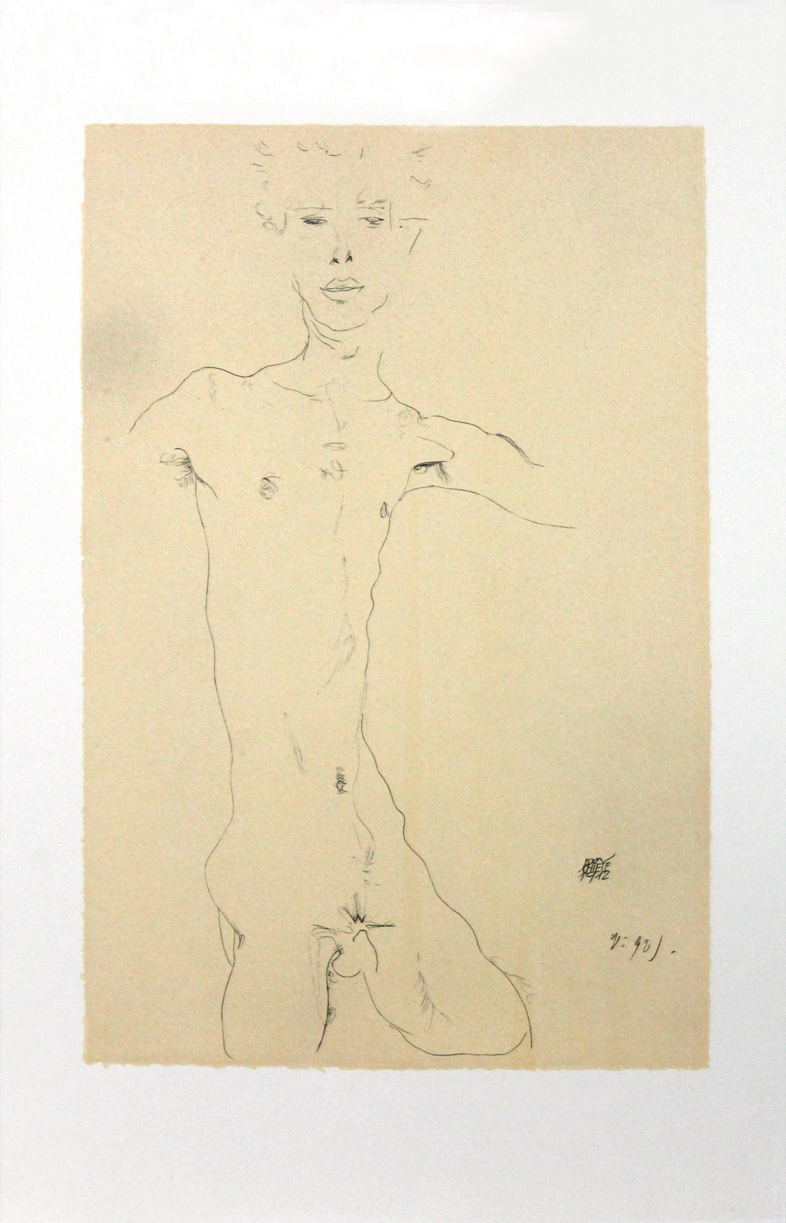 Egon Schiele (After) - Standing Male Nude: Artist: Egon Schiele (After) Title: Standing Male Nude Year: 2007 Dimensions: 12 5/8in. by 19 5/8in. Edition: From the rare limited edition Publisher: Editions