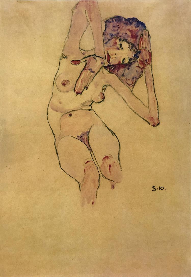 Egon Schiele (After) - Sitting naked 1910: Artist: Egon Schiele (After) Title: Sitting naked 1910 Year: 1982 Dimensions: 16 1/4in. by 12in. Publisher: Mazzotta 1982 Suite: Erotic Drawings Med