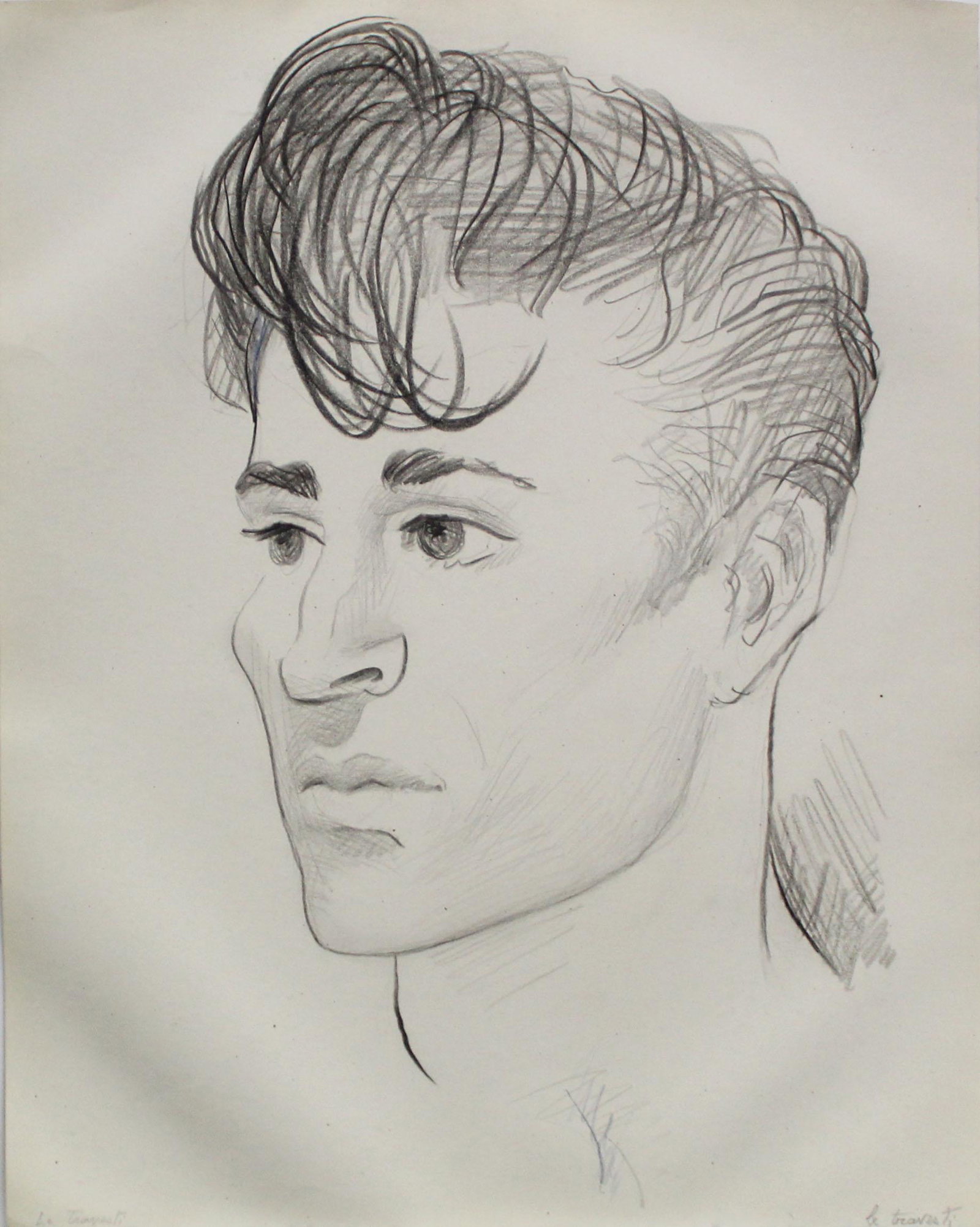 Emlen Etting - Le Travesti: Artist: Emlen Etting Title: Le Travesti Dimensions: 10in. by 12 5/8in. Edition: Unique One of a Kind Artwork Suite: Heads of Boys Medium: Original Pencil on Pap