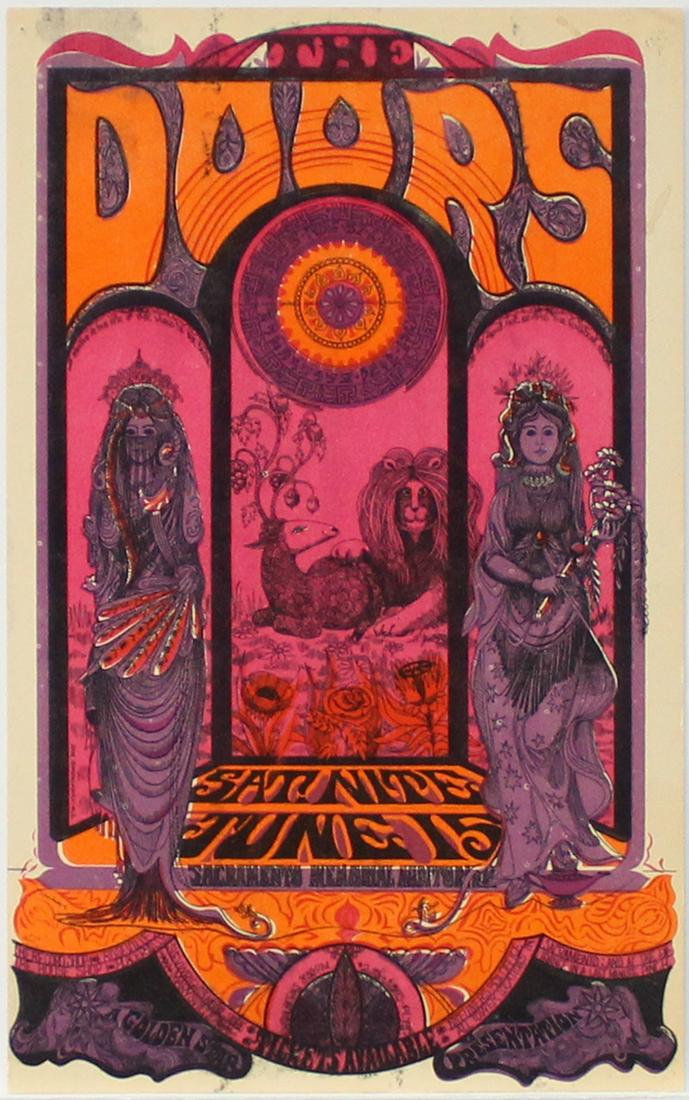 Sam Sirdofsky - The Doors: Artist: Sam Sirdofsky Title: The Doors Year: 1968 Dimensions: 4in. by 6 1/2in. Edition: From the Rare Limited Edition Medium: Offset Lithograph in Colors on Pos