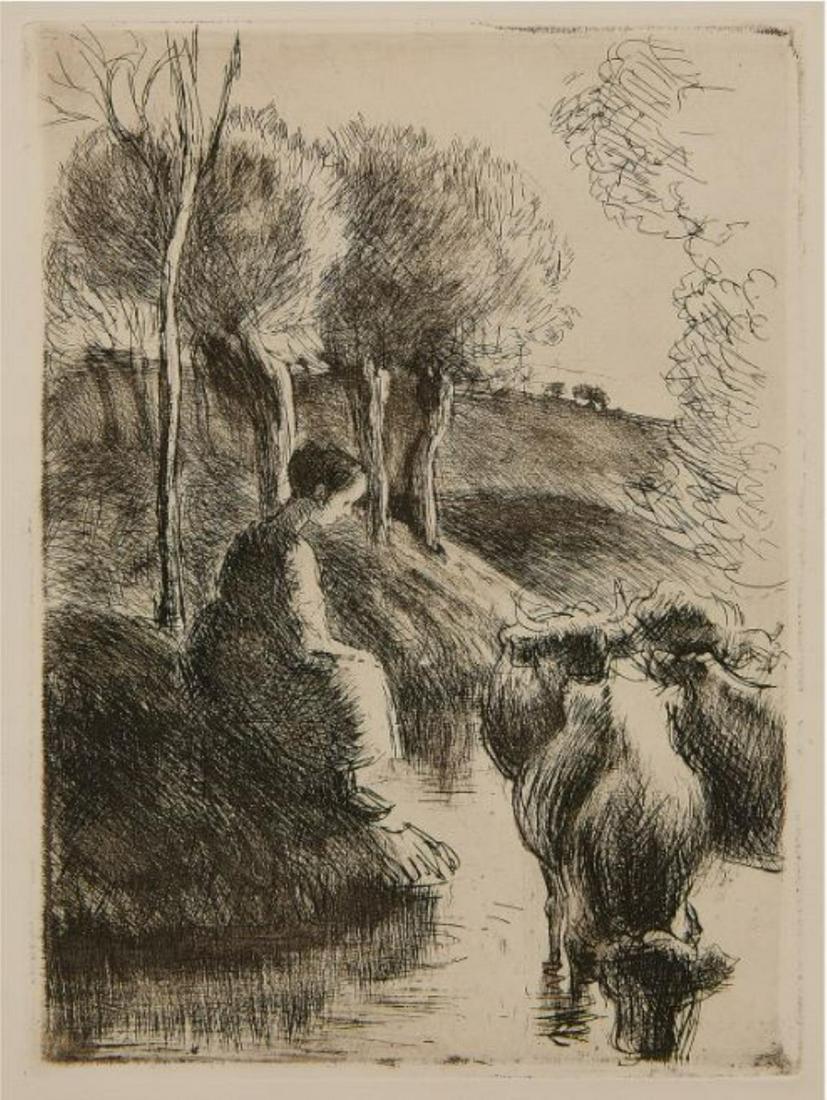 Camille Pissarro - Vachere au Bord de l'Eau (Cowgirl at: Artist: Camille Pissarro Title: Vachere au Bord de l'Eau (Cowgirl at Water's Edge) Year: 1890 Dimensions: 7 5/8in. by 5 1/8in. Edition: From the Rare Limited Edition <