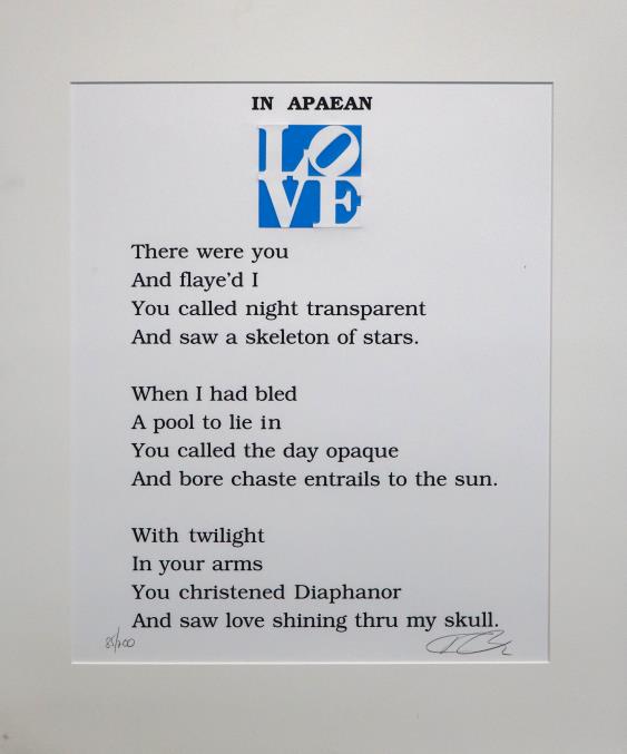 Robert Indiana - Love Poem In Apaean: Artist: Robert Indiana Title: Love Poem In Apaean Year: 1996 Dimensions: 23in. by 18in. Edition: From the rare and limited edition of 200 Medium: Color lithogra
