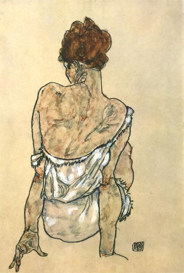 Egon Schiele (After) - Woman sitting back to back: Artist: Egon Schiele (After) Title: Woman sitting back to back Year: 1982 Dimensions: 16 1/4in. by 12 1/8in. Publisher: Mazzotta 1982 Suite: Erotic Drawings
