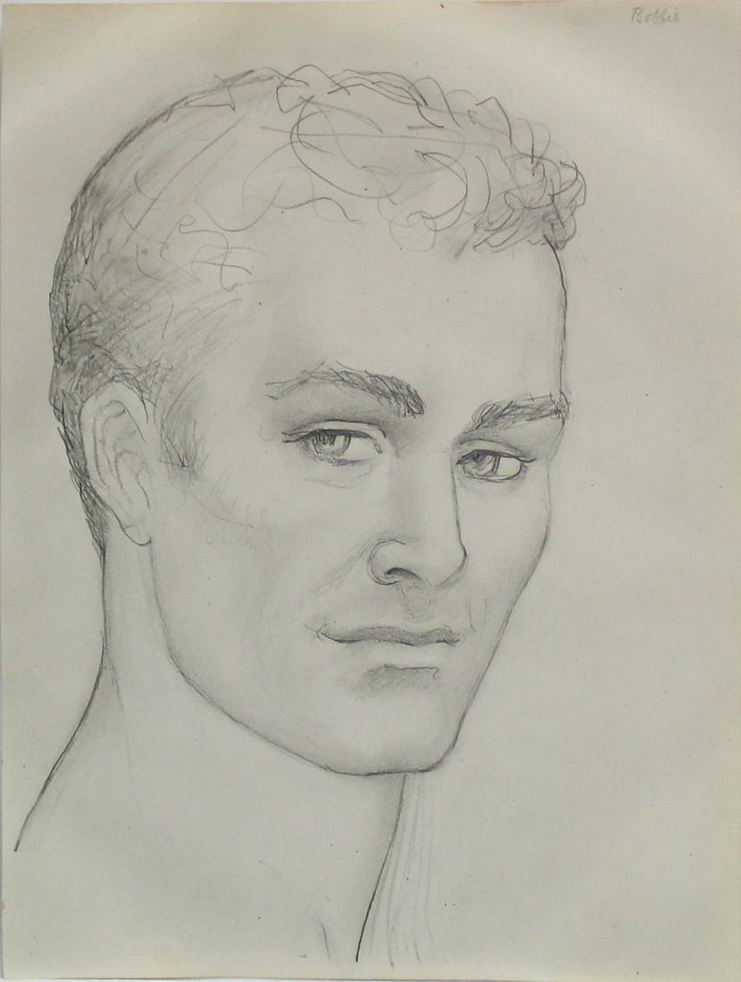 Emlen Etting - Bobbie: Artist: Emlen Etting Title: Bobbie Dimensions: 8 3/4in. by 10 3/4in. Edition: Unique One of a Kind Artwork Suite: Heads of Boys Medium: Original Pencil on Paper