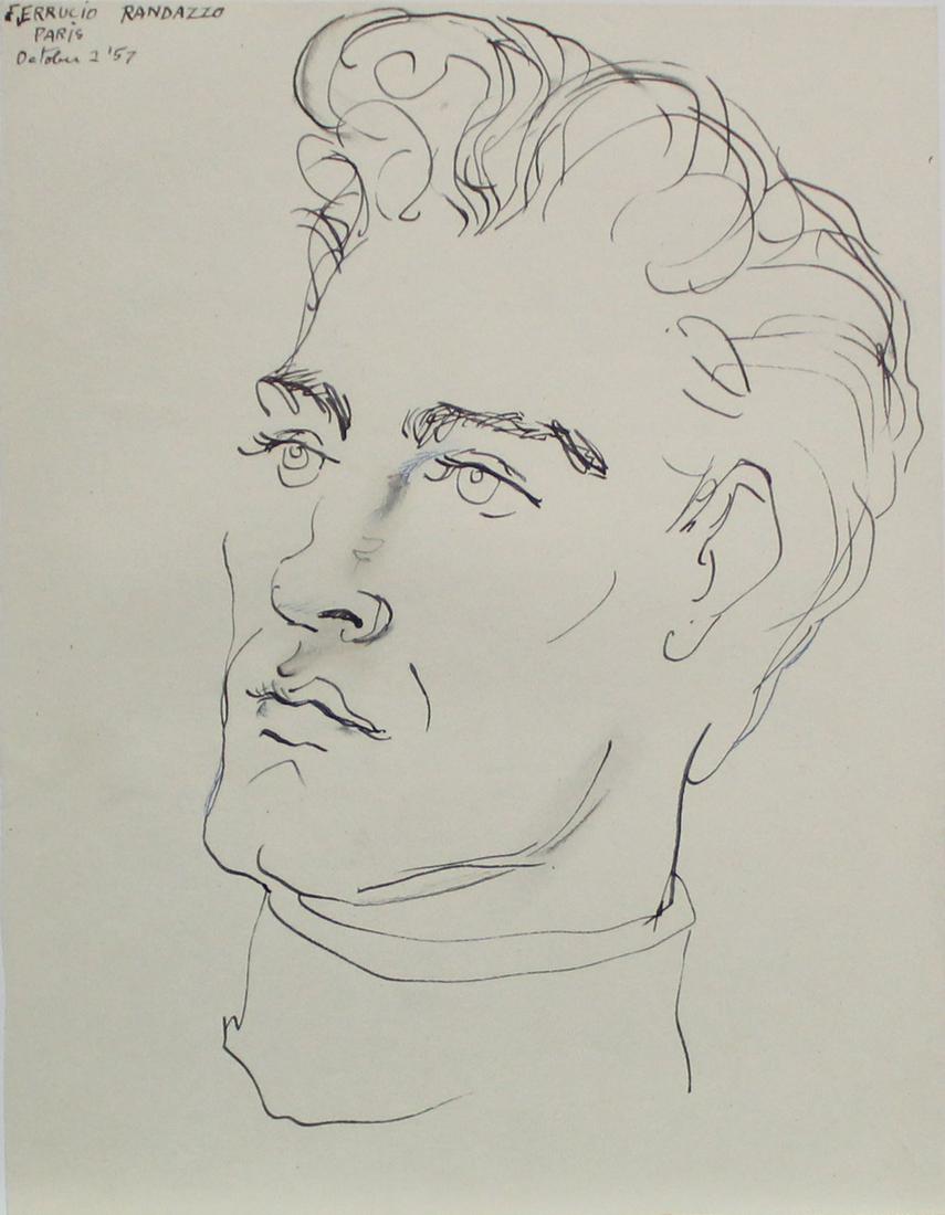 Emlen Etting - Ferrucio Randazzo Paris: Artist: Emlen Etting Title: Ferrucio Randazzo Paris Year: 1957 Dimensions: 8 1/4in. by 10 3/4in. Edition: Unique One of a Kind Artwork Suite: Heads of Boys