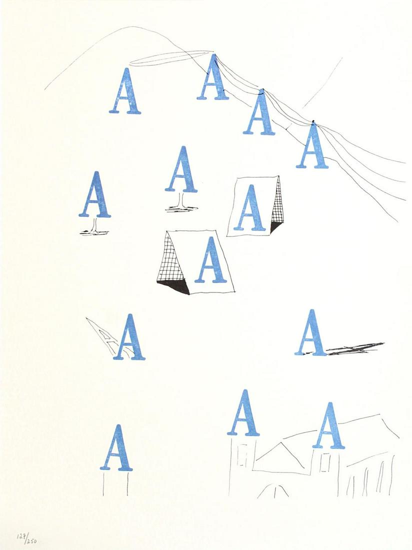 David Hockney - Letter A from "Hockney: Artist: David Hockney Title: Letter A from "Hockney's Alphabet" Year: 1991 Dimensions: 12 5/8in. by 9 5/8in. Edition: From the rare limited edition of 300 Publisher: Faber