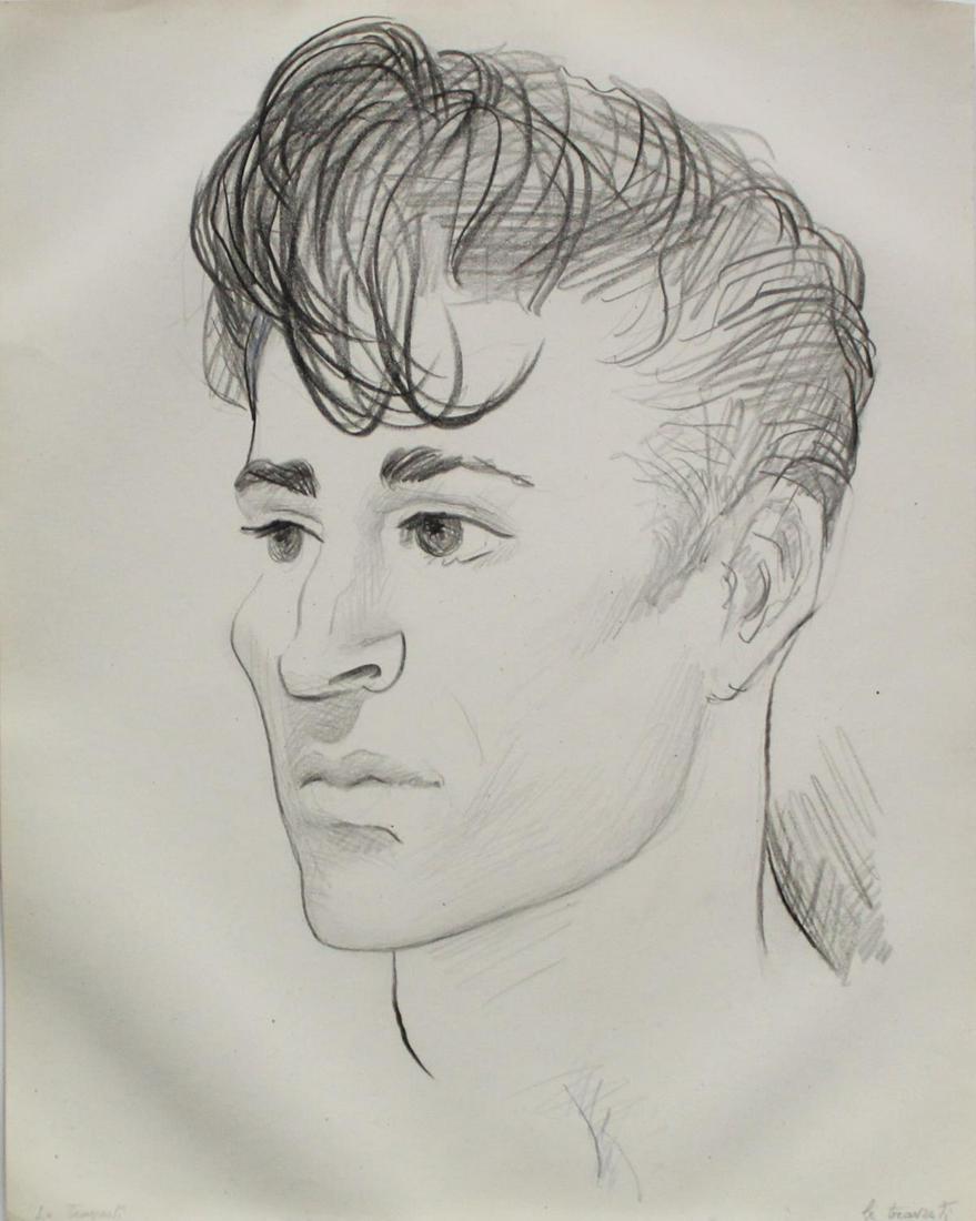 Emlen Etting - Le Travesti: Artist: Emlen Etting Title: Le Travesti Dimensions: 10in. by 12 5/8in. Edition: Unique One of a Kind Artwork Suite: Heads of Boys Medium: Original Pencil on Pap