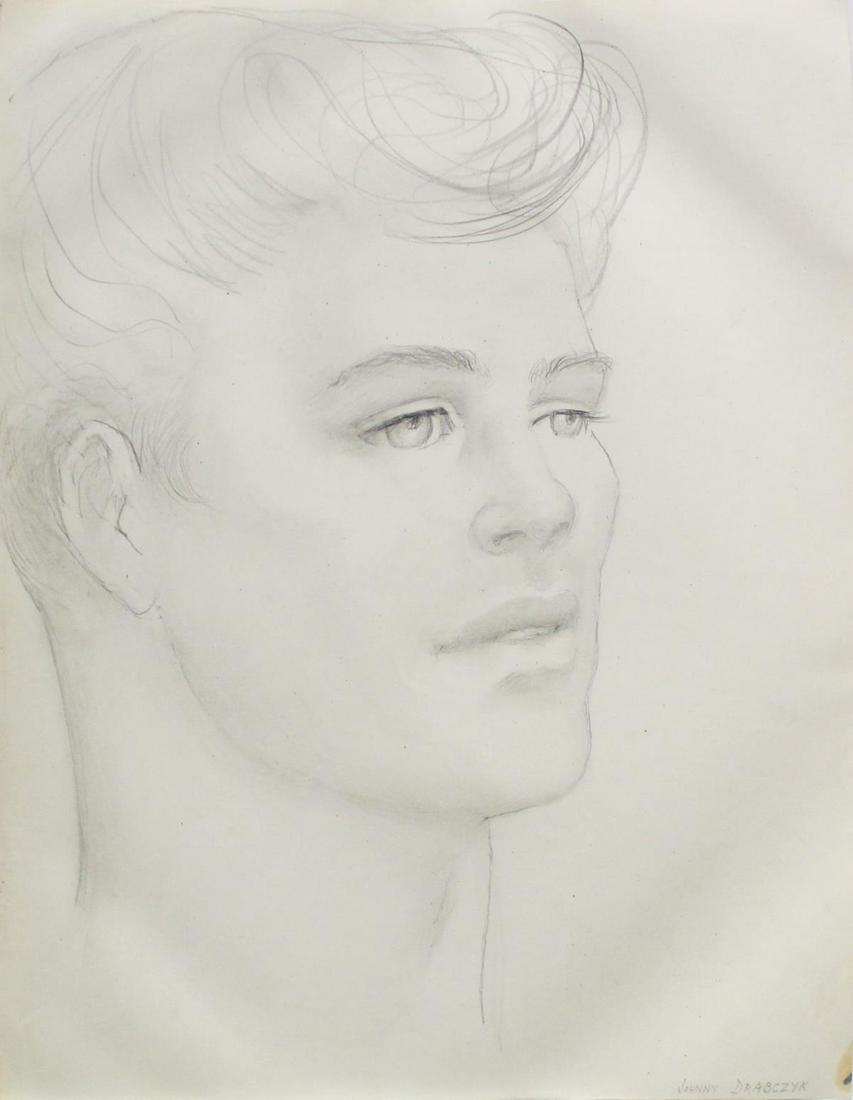 Emlen Etting - Johnny Drabczyk: Artist: Emlen Etting Title: Johnny Drabczyk Dimensions: 9 3/4in. by 12 5/8in. Edition: Unique One of a Kind Artwork Suite: Heads of Boys Medium: Original Pencil