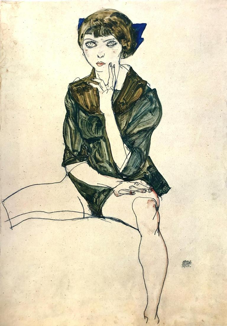 Egon Schiele (After) - Girl sitting in green blouse: Artist: Egon Schiele (After) Title: Girl sitting in green blouse 1913 Year: 1982 Dimensions: 16 1/4in. by 12 1/8in. Publisher: Mazzotta 1982 Suite: Erotic Draw