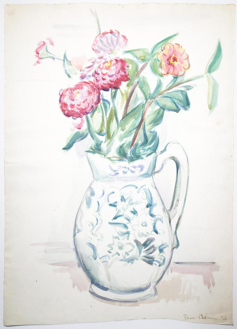 Ben Benn - Flowers in Pitcher: Artist: Ben Benn Title: Flowers in Pitcher Year: 1926 Dimensions: 15 1/2in. by 21 1/2in. Edition: Unique One of a Kind Artwrok Medium: Original Watercolor on Pa