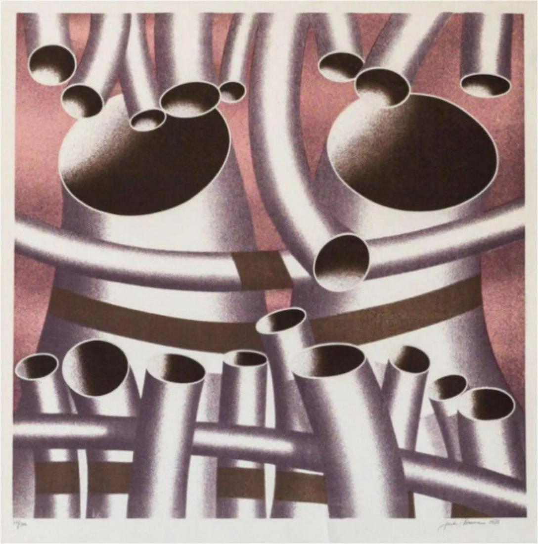 Jack Brusca - Pipes: Artist: Jack Brusca Title: Pipes Year: 1977 Dimensions: 26.5in. by 25.5in. Edition: From the Rare Limited Edition 200 Medium: Serigraph on Paper Cond