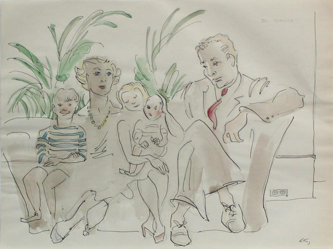 Emlen Etting - The Nominee: Artist: Emlen Etting Title: The Nominee Year: c.1940 Dimensions: 8in. by 10 3/4in. Edition: Unique One of a Kind Artwork Medium: Original Watercolor and Ink on