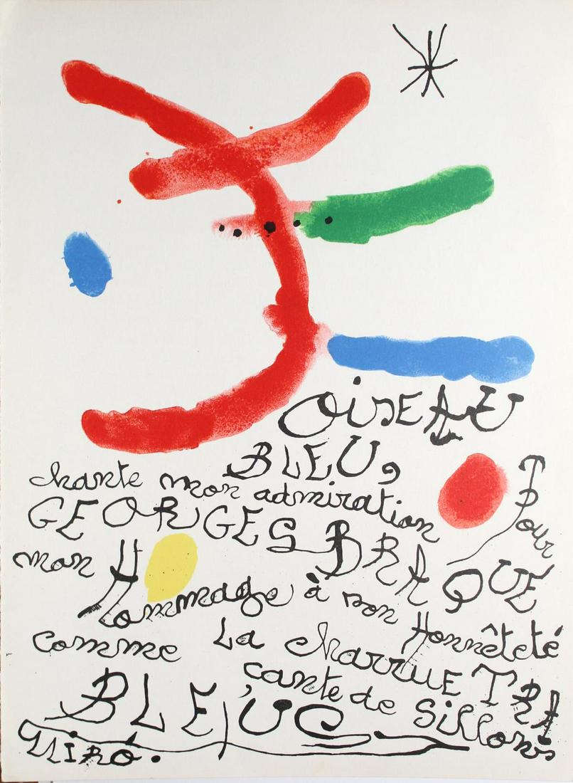 Joan Miro - Hommage to Georges Braque: Artist: Joan Miro Title: Hommage to Georges Braque Year: 1964 Dimensions: 15in. by 11in. Edition: From the rare limited edition Publisher: Paris Maeght