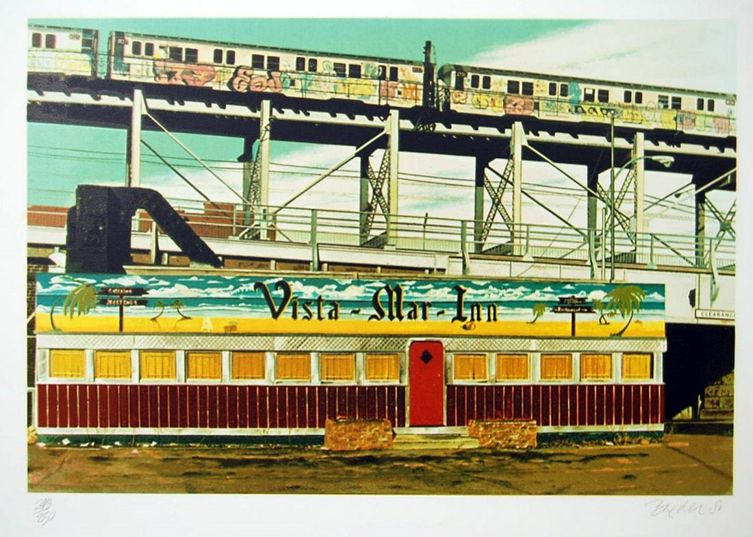 John Baeder - Vista-Mar Inn: Artist: John Baeder Title: Vista-Mar Inn Year: 1980 Dimensions: 22in. by 30in. Edition: From the rare limited edition Medium: Original serigraph on Somerset paper