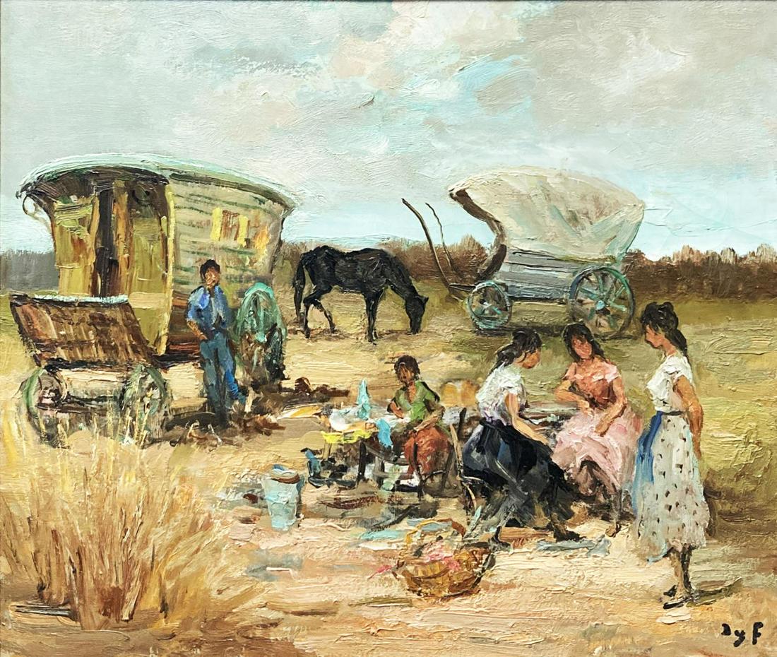 Marcel DYF - Campement: Artist: Marcel DYF Title: Campement Dimensions: 21in. by 18in. Edition: One of a Kind Original Artwork Medium: Original Oil on Canvas Condition: Excellent <