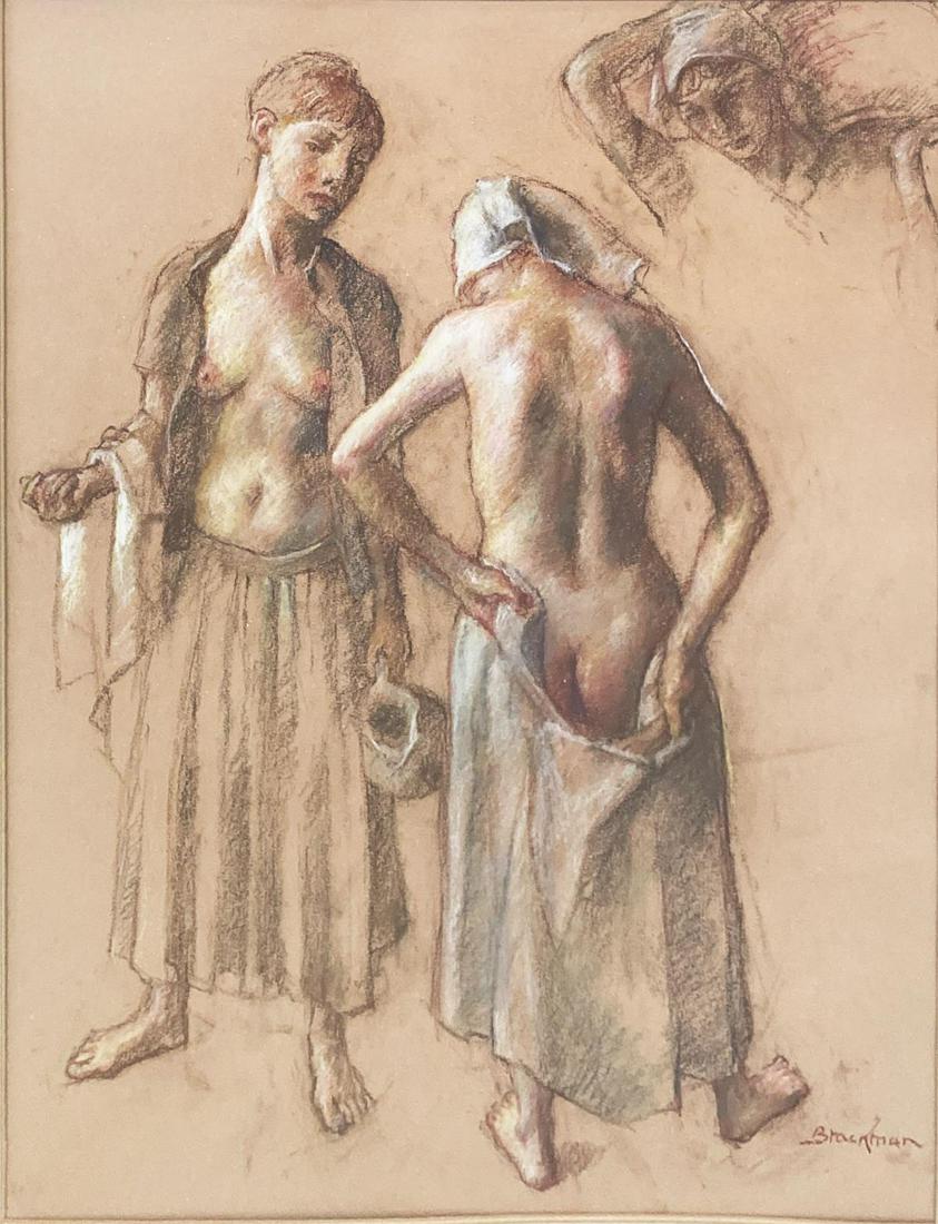 Robert Brackman - Preparing the Bath: Artist: Robert Brackman Title: Preparing the Bath Dimensions: 24in. by 17.5in. Edition: Unique one of a kind original artwork Medium: Pastel on paper Condition:
