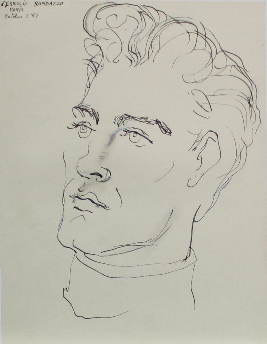 Emlen Etting - Ferrucio Randazzo Paris: Artist: Emlen Etting Title: Ferrucio Randazzo Paris Year: 1957 Dimensions: 8 1/4in. by 10 3/4in. Edition: Unique One of a Kind Artwork Suite: Heads of Boys