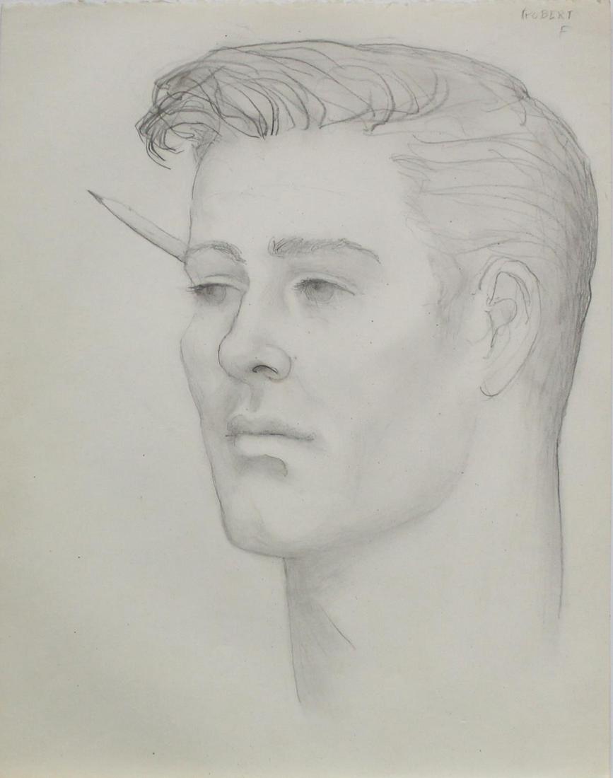 Emlen Etting - Robert F: Artist: Emlen Etting Title: Robert F Dimensions: 10in. by 12 3/4in. Edition: Unique One of a Kind Artwork Suite: Heads of Boys Medium: Original Pencil on Paper<