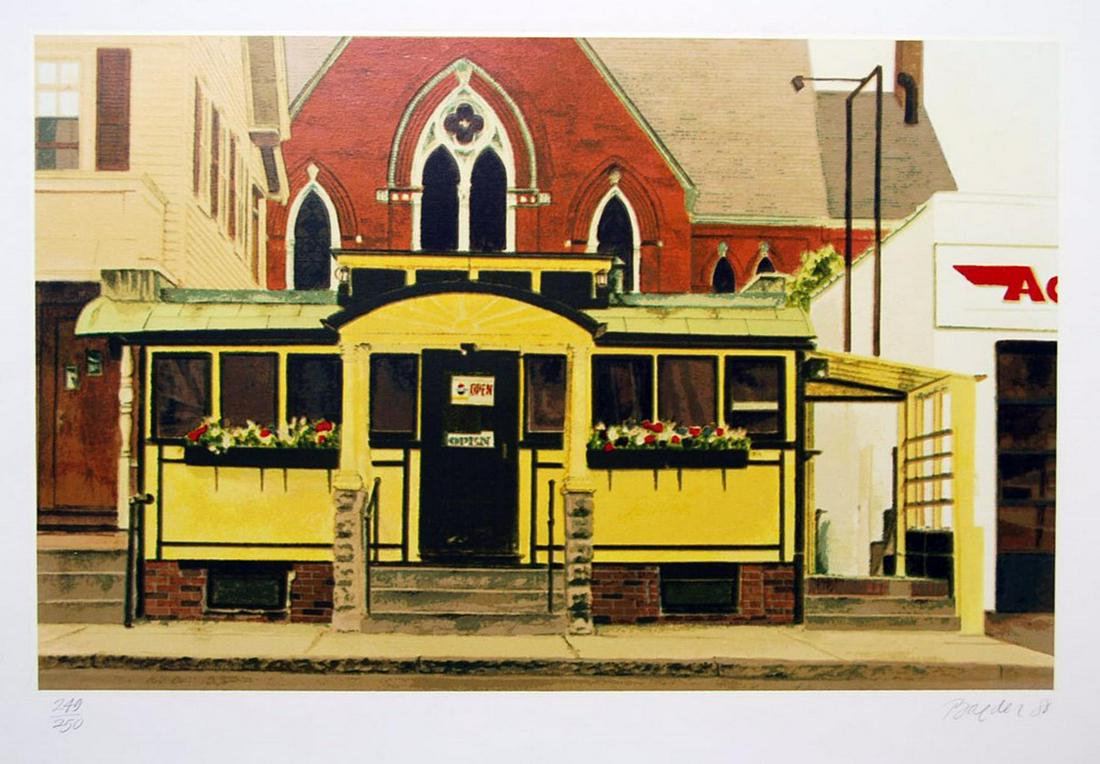 John Baeder - Casey's Diner: Artist: John Baeder Title: Casey's Diner Year: 1980 Dimensions: 22in. by 30in. Edition: From the rare limited edition Medium: Original serigraph on Somerset paper
