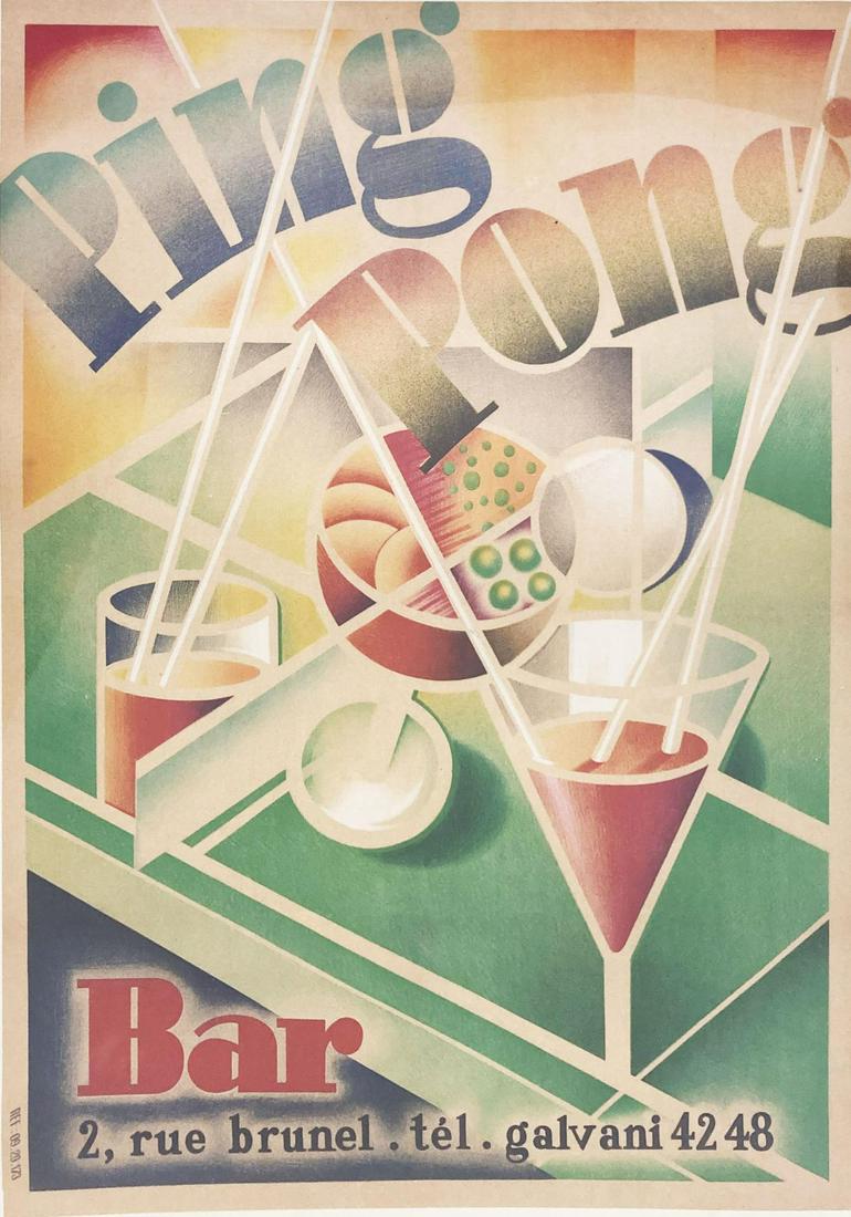 Vintage Poster - Ping Pong Bar Vintage Poster: Artist: Vintage Poster Title: Ping Pong Bar Vintage Poster Year: 1960s Dimensions: 40in. by 27.5in. Edition: From the rare limited edition Medium: Lithograph